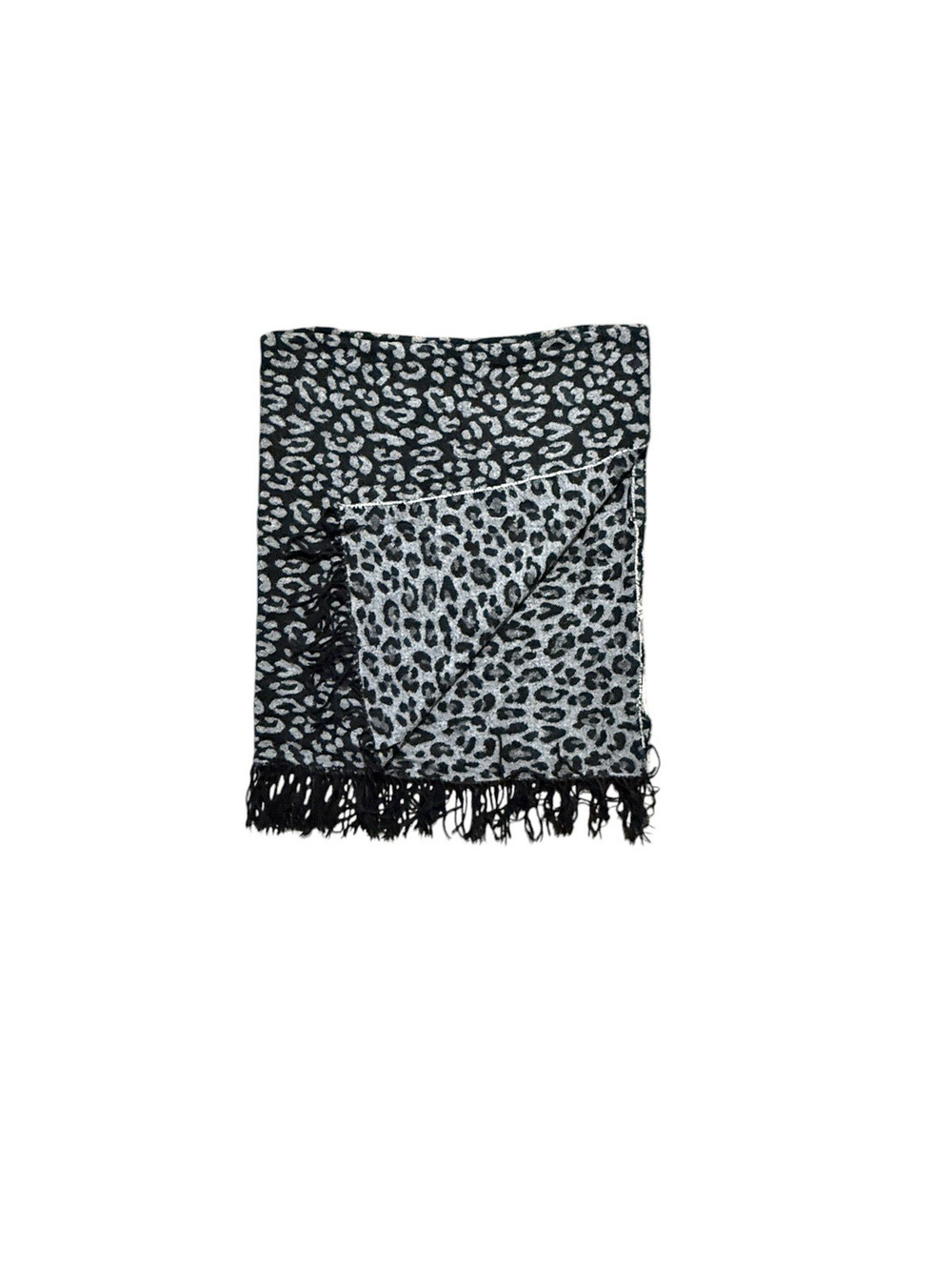 Black Gray Leopard Print Throw Blanket Reversible Accent Quilt Bedding Fringe